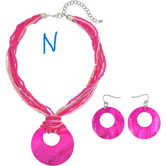 New Multi Strand Colorful Beaded Necklace with Big Circle Shell Pendant - Picture 1 of 9